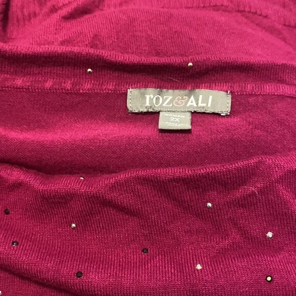 Roz & Ali Cowl Neck Studded Cranberry Red sweater, size 2X - Picture 3 of 3